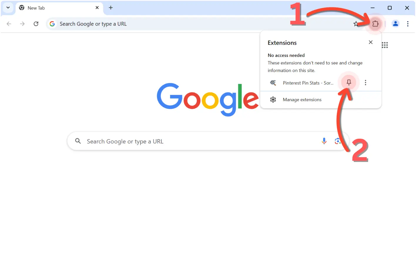 Chrome toolbar showing the puzzle icon and the pin control used to keep Pin Stats visible