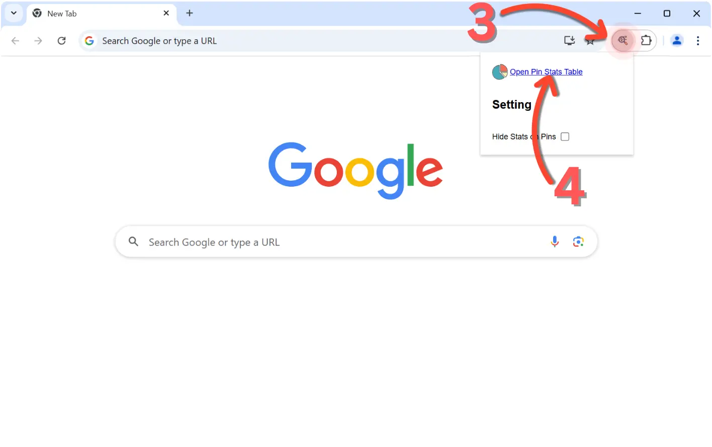 The 'Open Pin Stats Table' button in the extension popup